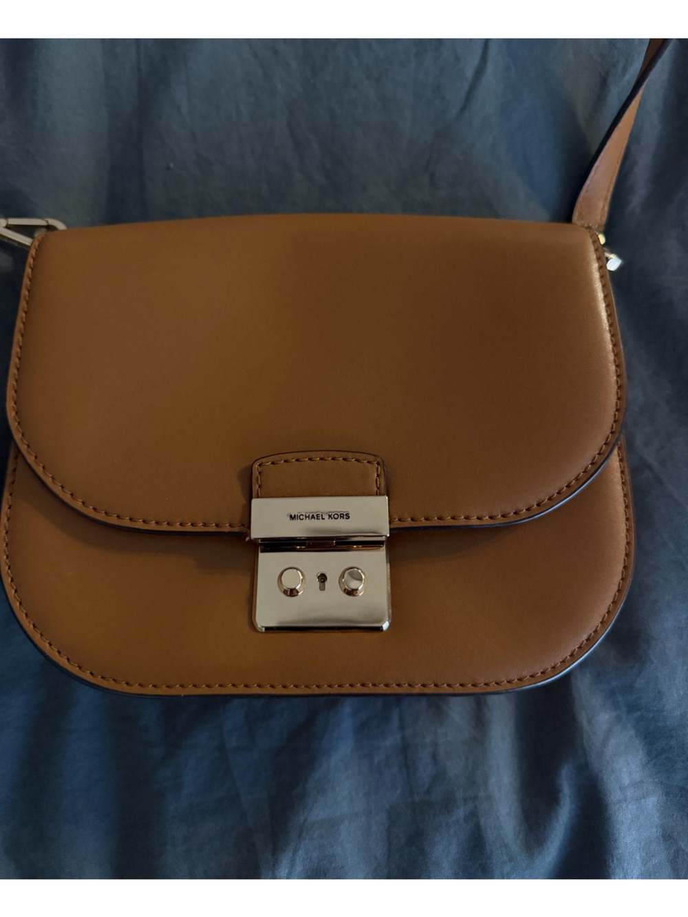 Michael Kors Brown Leather Crossbody with Silver-Tone Hardware